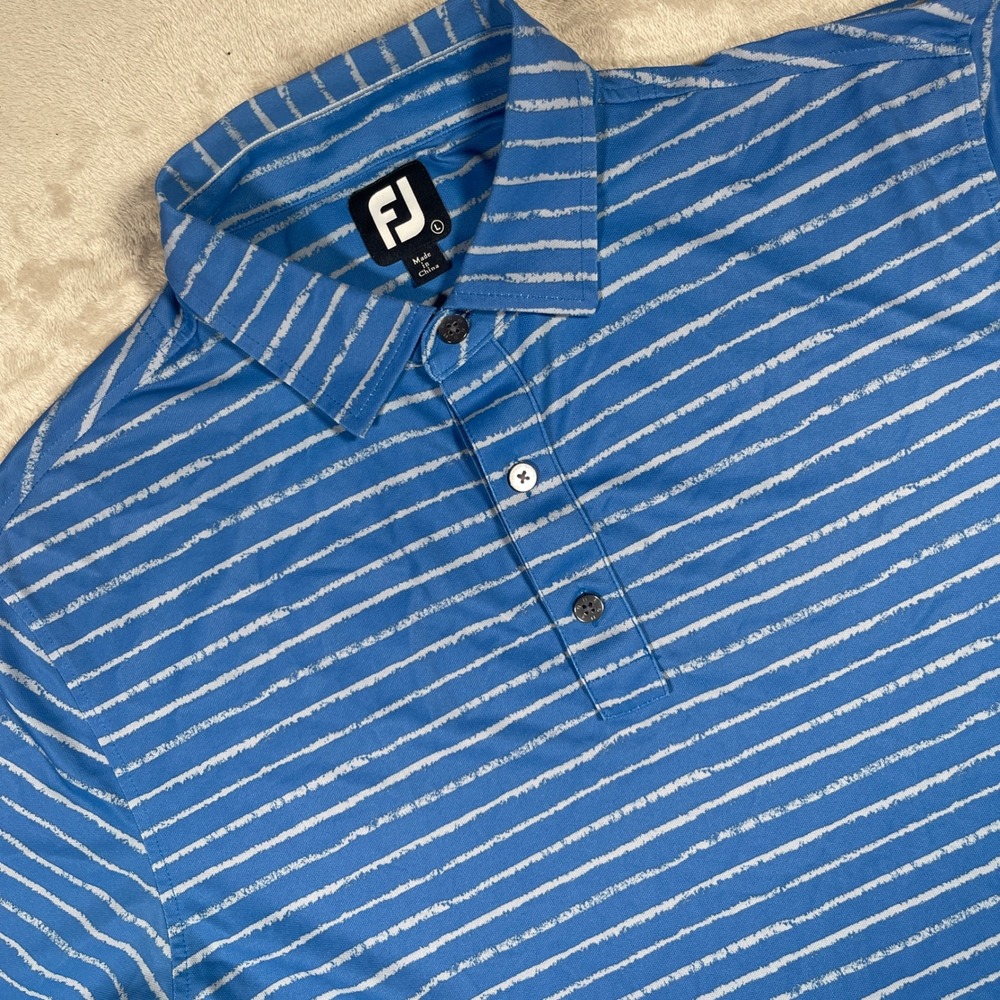 FootJoy Polo Shirt Golf‎ Mens Large Blue Striped Short Sleeve Performance